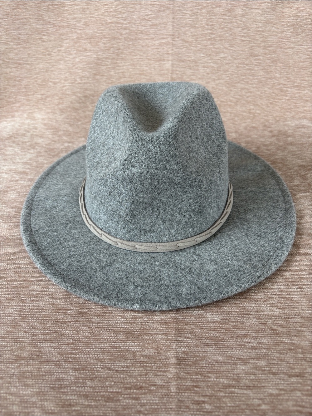 Gray Fedora Banded Hat with Gray Leather Band - One Size